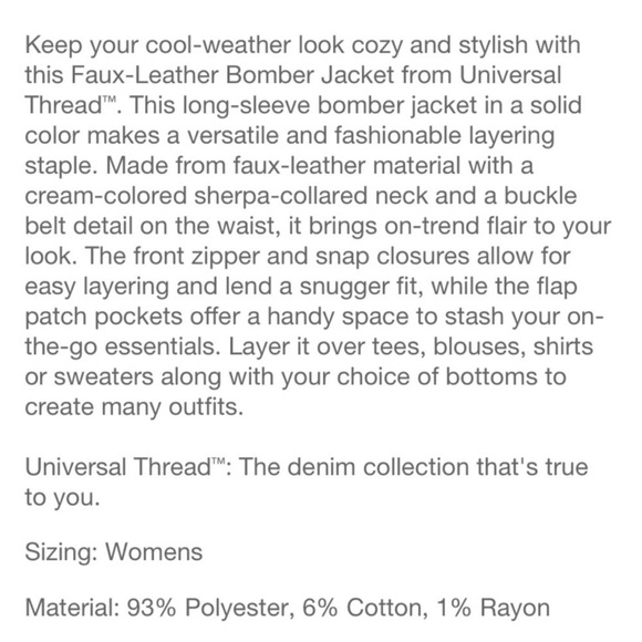 Like New Universal Thread Women's Black and Cream Bomber Jacket - Picture 4 of 4